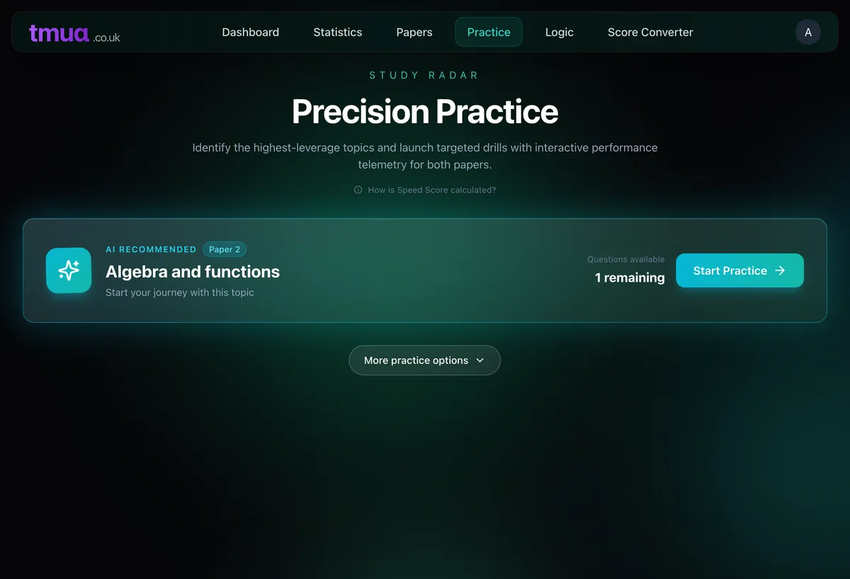 TMUA practice questions interface